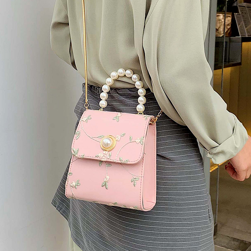Pinkfairy Small bag female 2019 summer new pattern Pearl portable Small square bag Lace chain Inclined shoulder bag Ancient style Hanfu