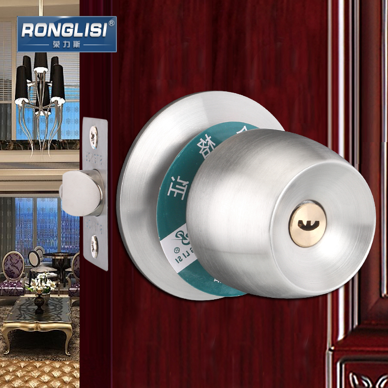 Ronglisi spherical lock Room door lock Indoor bedroom Stainless steel spherical door lock Powder room spherical lock Crescent lock core