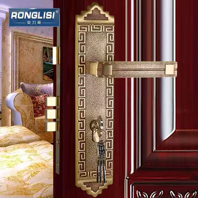 Ronglisi Chinese pure copper door lock All copper room door lock Indoor bedroom solid wood door lock Villa door lock