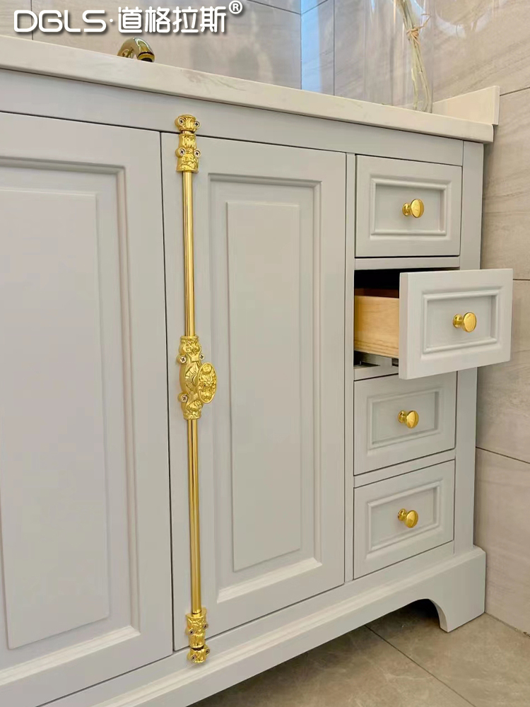 French-style European-style American-style bathroom cabinet heaven and earth lock cabinet door cabinet wardrobe long rod handle golden light luxury retro world