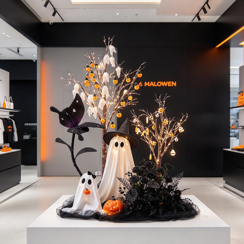 Halloween-Themed Decoration Shop Window Black Rose Glowing Tree Landscaping Photo Props for Social Media
