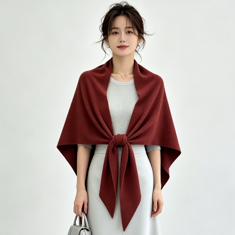 Autumn New Solid Color Knitted Triangle Shawl for Women, Fashionable and Simple, Elegant Outerwear Cape with a High-End Feel Scarf