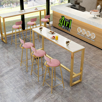 Nordic wrought iron Marble Bar home simple balcony window table tall milk tea shop table and chair combination strip