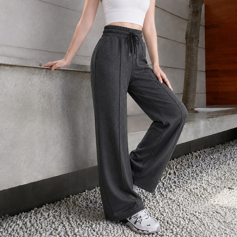 Trendy Women's High-Waisted Wide-Leg Sweatpants with a Center Seam, Casual Jogging Fitness Pants, Fashionable Versatile Long Pants