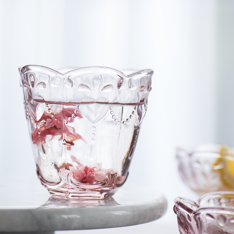 European-style embossed petal glass Crystal glass peach water cup Dessert cup Ice cream bowl Yogurt cup Juice cup