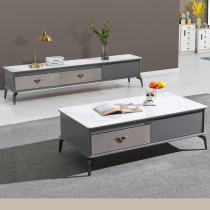 Full solid wood rock plate tea table TV cabinet Composition oak grey small family type modern minimalist Home 2022 new
