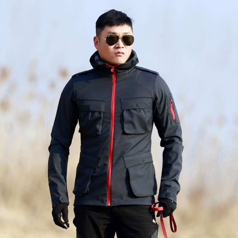 Schumiller Outdoor New Male Style Soft Shell Submachine Clothing Windproof Anti-Splash Water Wear-wear Fleece Clothing Hiking Casual Jacket