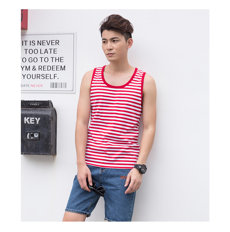 Mùa hè biển linh hồn áo sơ mi nam vest màu xanh và trắng sọc thể thao thủy thủ phù hợp với phong cách hải quân cotton mỏng không tay áo áo ghi lê