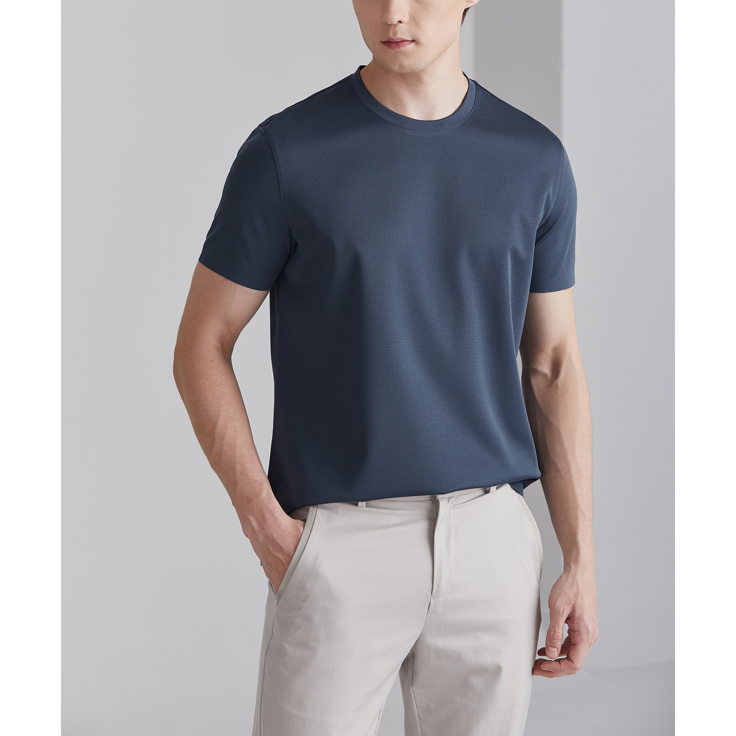 Unrefused comfort high - end silk fabric summer pure men round-collar short sleeve T-shirt DAT799