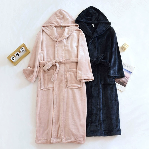 Демисезонный фланелевый однотонный удерживающий тепло коралловый бархатный банный халат с капюшоном
