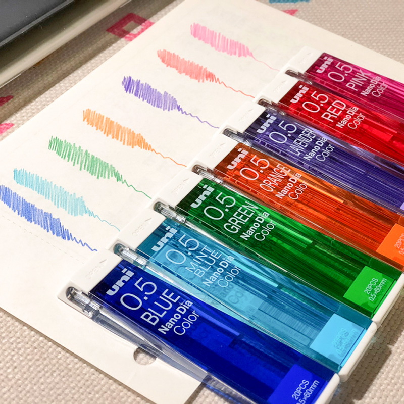 Japan UNI Mitsubishi color lead core Nano Dia 0 5-202NDC) Colorful nano lead lead lead tri-edge colorful lead mixed color primary school mechanical pencil refill 0 5