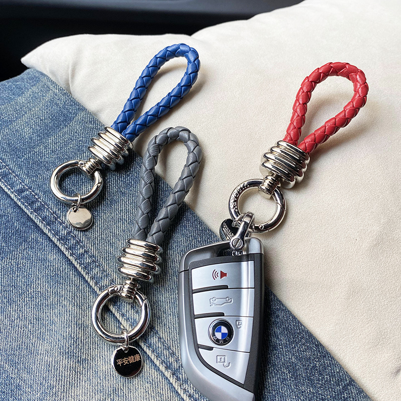 Fashion Genuine Leather Key Buttons Male And Female Latch Car Pendant Chain Couple Hang Rope Creative Birthday Gift BV26 New