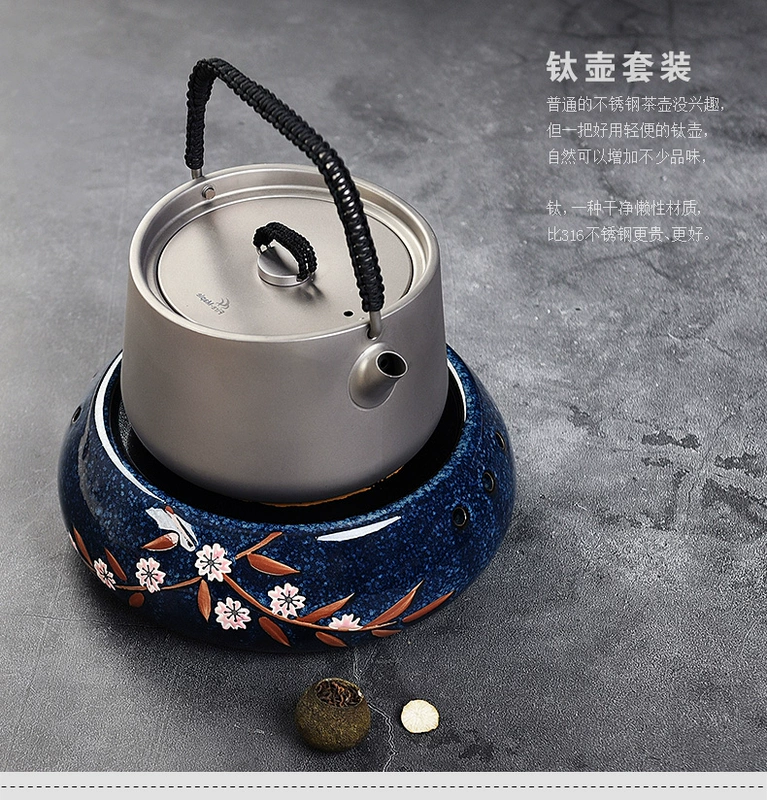 Đài Loan Yingge Town Rùa Bird Burning Sakura Season Electric Tea Tea Lò gốm Electric Cast Cast Pot Pot Pot Pot Pot Mini