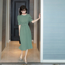 CATHYLADI Bubble Sleeve Dress 2020 New Women Contrast Wave Point French Vintage Comfort Medium-length dress