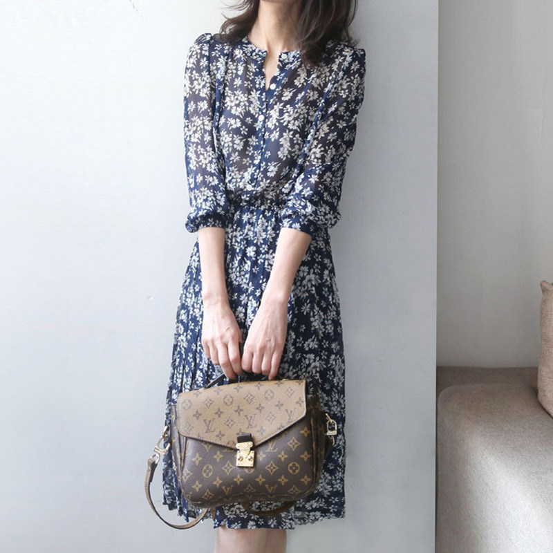 Broken Floral Dress Woman 2021 Summer new collection Waist Display Slim long version over knee large size Lady 90% Sleeve Dress