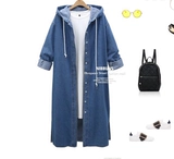 Демисезонный модный джинсовый лонгслив с капюшоном, куртка, плащ, европейский стиль, большой размер