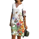 Летнее модное платье, европейский стиль, Amazon, V-образный вырез, средняя посадка, А-силуэт