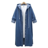 Демисезонный модный джинсовый лонгслив с капюшоном, куртка, плащ, европейский стиль, большой размер