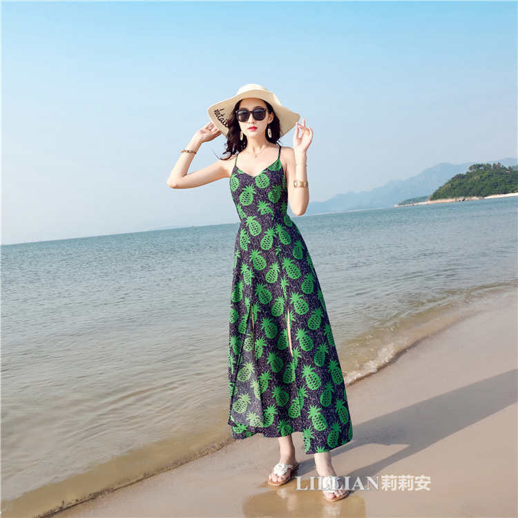 Váy hè hè 2018 bên bờ biển đầm bố mẹ-con hè Hàn Quốc ba người bốn nữ bốn váy mẹ và con gái mẫu áo đồng phục gia đình