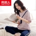 Đồ ngủ nữ mùa hè ở Nam Cực cotton cổ tròn tay ngắn Quần cotton có thể mặc bên ngoài cung phù hợp với dịch vụ nhà Bên ngoài ăn mặc