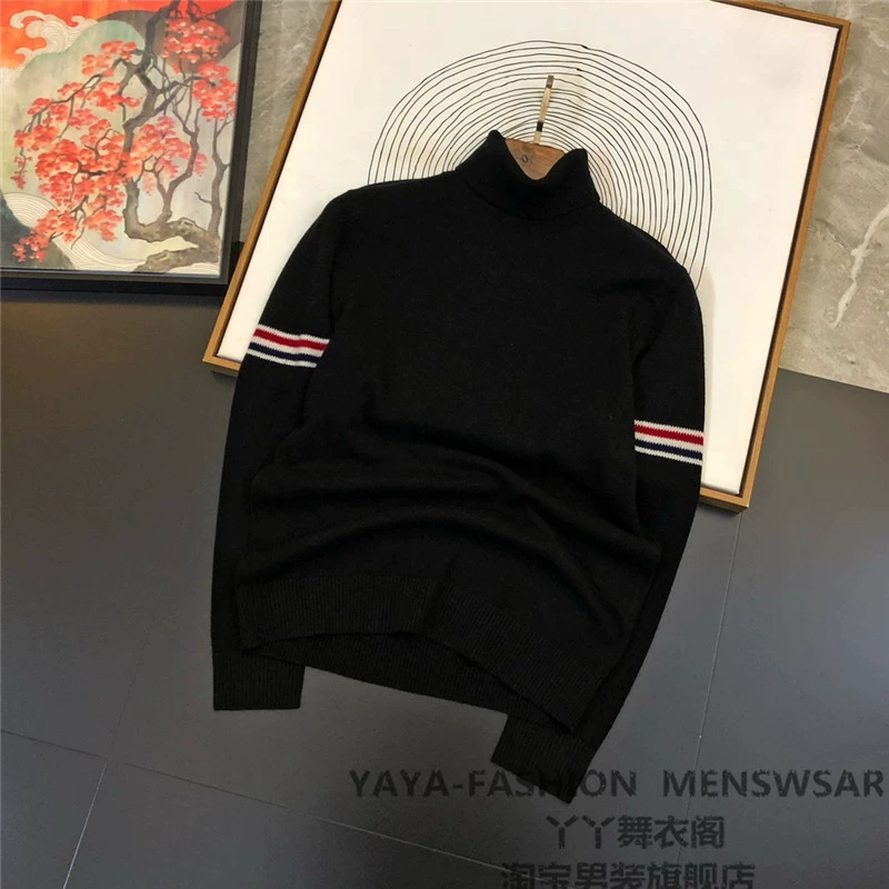 Bầu không khí đơn giản Âu Mỹ Mỹ Áo len cashmere cao cổ cho nam hoang dã thoải mái áo len dài tay ba thanh thoải mái - Áo len Cashmere