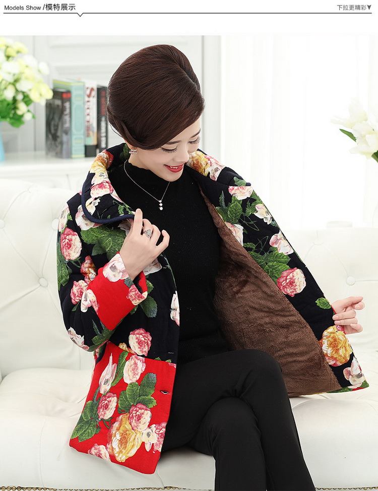 Áo khoác nữ trung niên và già dày áo bông nhỏ gió quốc gia cộng với váy nhung mùa đông Tang phù hợp với mẹ tải áo khoác cotton mỏng áo khoác trung niên nữ u50