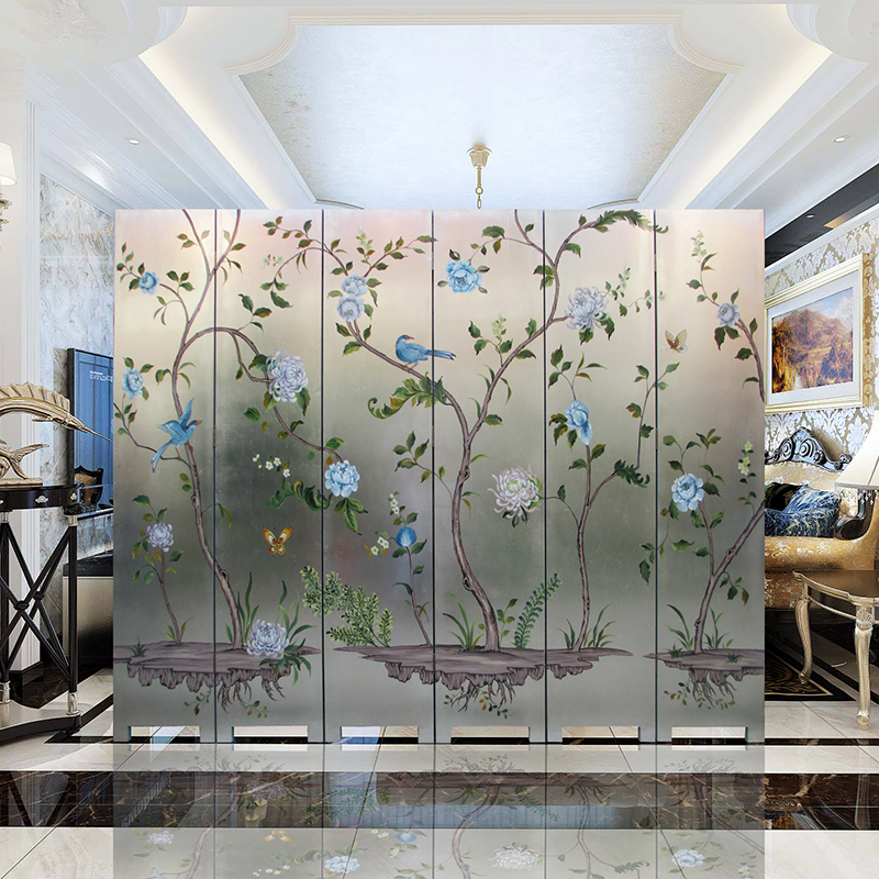 Moonwood Bird Lacquer Painting Hand-painted Silver Leaf Eurostyle Southeast Asian Style Sofa Background Wall Partition Classical Warm Color Screen