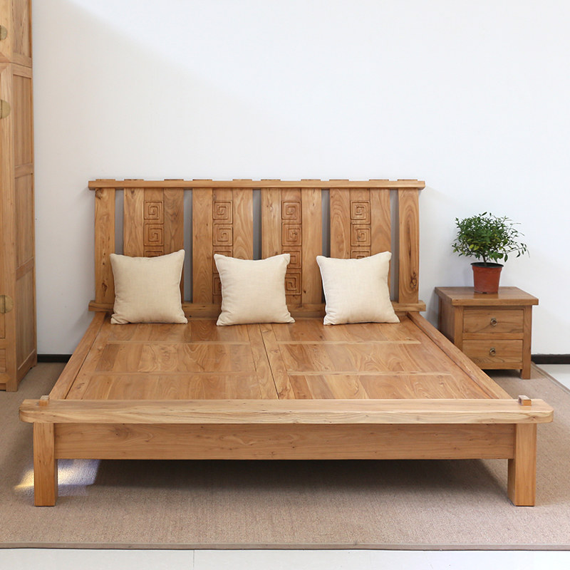 Double bed 1 8 m solid wood bed old elm wood bed set to make pure solid wood bed Beijing manufacturer direct selling old elm wood furniture