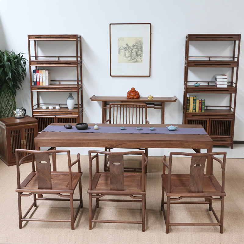 Authentic North American black walnut tea table and chair combination modern Chinese Zen tea table drinking tea table tea table table solid wood