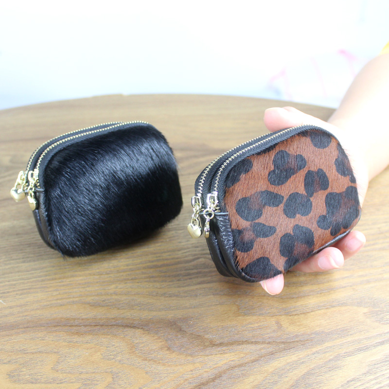 Europe and the United States new horse hair wallet ladies zipper bag leather mini coin purse BAO WEN soft leather coin bag card bag