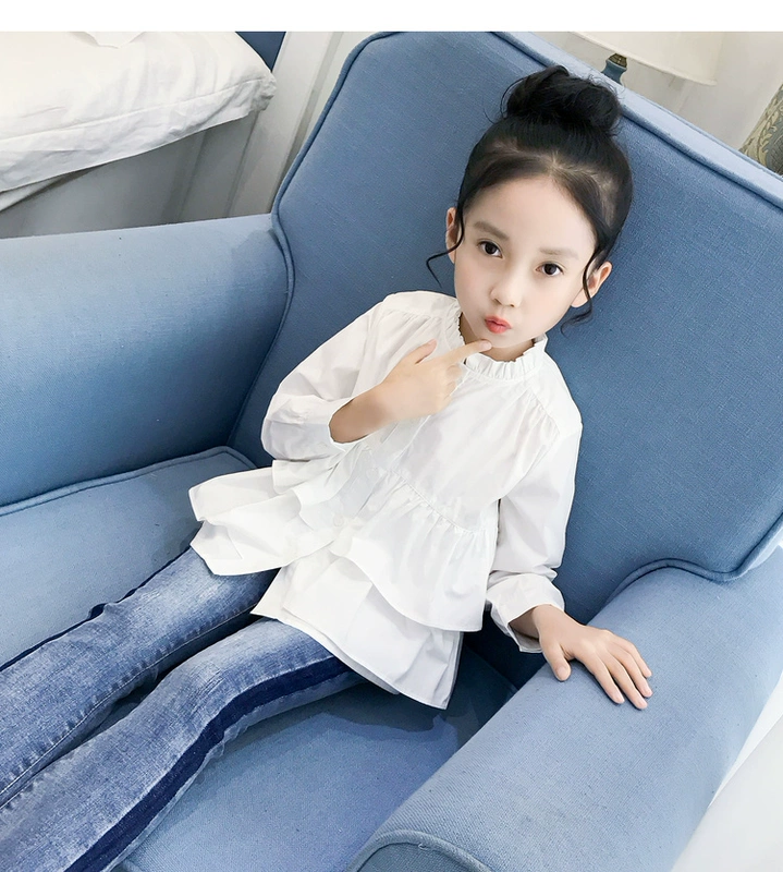 Áo sơ mi trắng bé gái mùa thu 2019 áo sơ mi trẻ em mới trong bé trai áo sơ mi cotton ngoại nguyên chất - Áo sơ mi