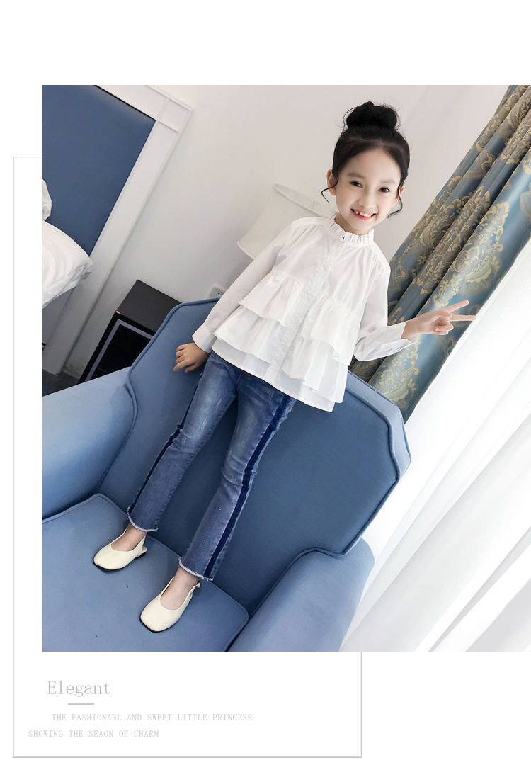 Áo sơ mi trắng bé gái mùa thu 2019 áo sơ mi trẻ em mới trong bé trai áo sơ mi cotton ngoại nguyên chất - Áo sơ mi quần áo trẻ em hàn quốc