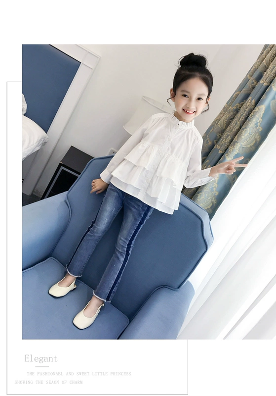 Áo sơ mi trắng bé gái mùa thu 2019 áo sơ mi trẻ em mới trong bé trai áo sơ mi cotton ngoại nguyên chất - Áo sơ mi