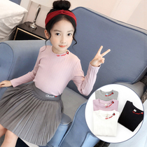 Girls base shirt spring and autumn new foreign childrens clothing middle and large childrens solid color Korean version of the foreign top childrens long-sleeved T-shirt