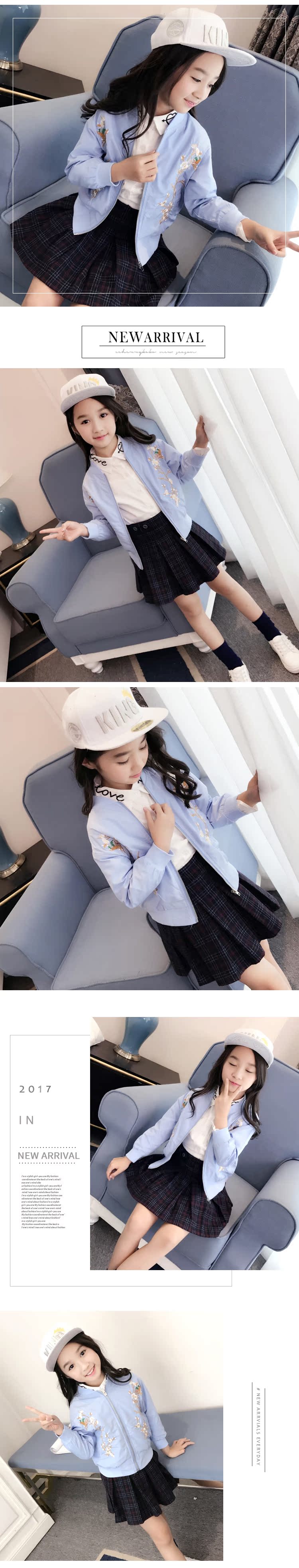 Áo khoác bé gái xuân hè 2018 quần áo trẻ em mới quần áo trẻ em lớn dây kéo áo sơ mi Hàn Quốc thêu quần áo bóng chày nữ áo khoác bé gái 10 tuổi