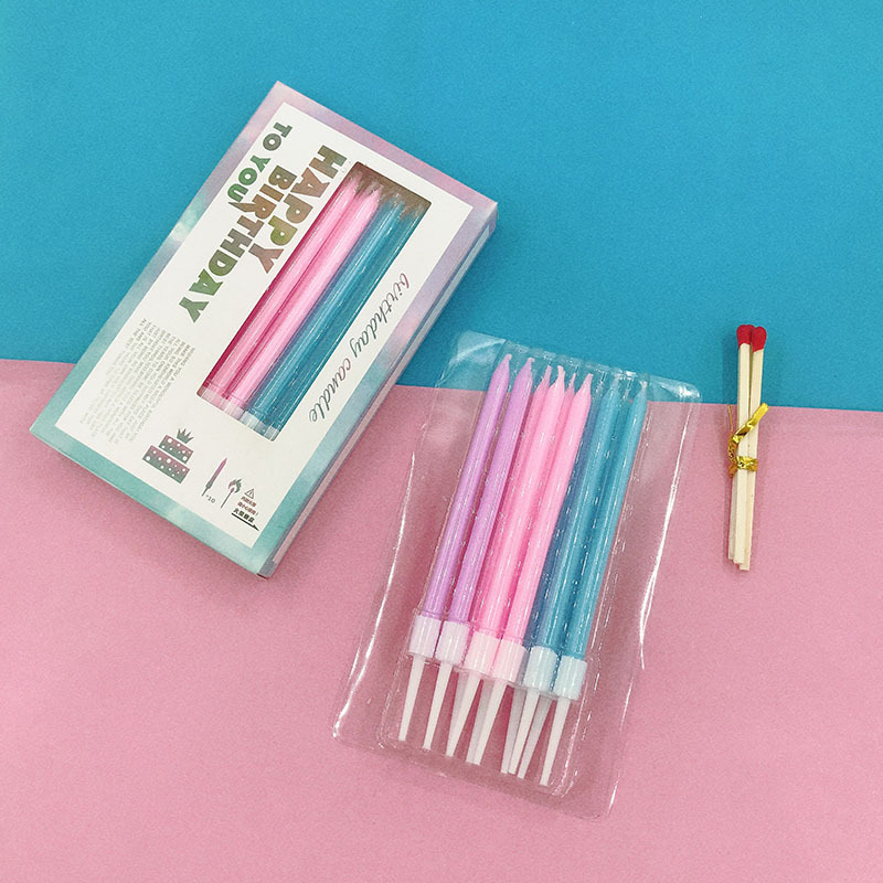 Internet-Famous Birthday Candle Party Decoration Rainbow Wax Baking Cake Colorful Birthday Pencil Candles with Matches