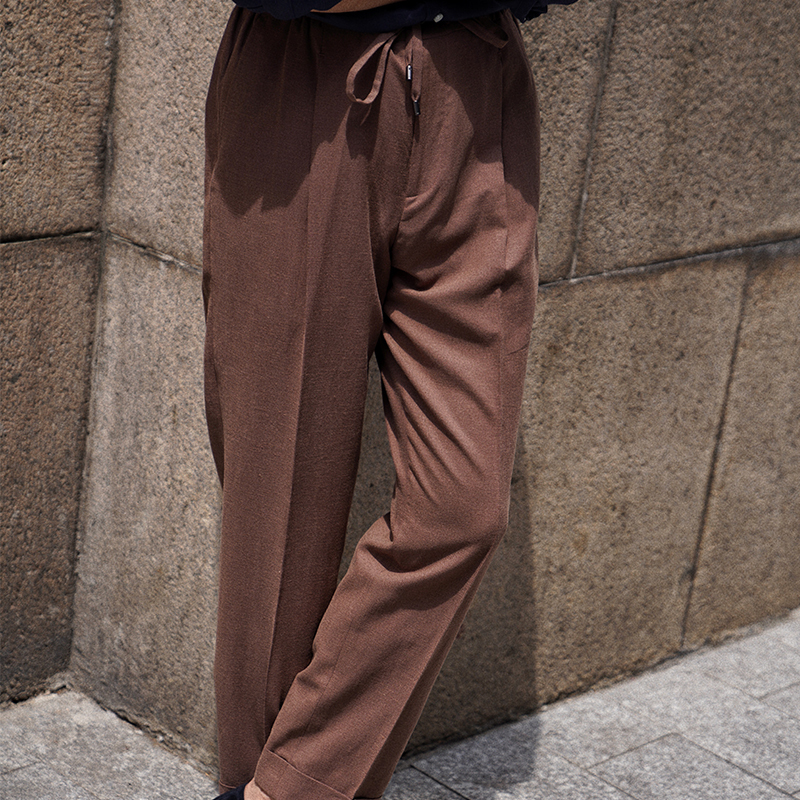 Cm Naples Queen Roman Brick Brown Cotton Linen Blend Spring/Summer Drawstring Mid-High Waist Trousers 455