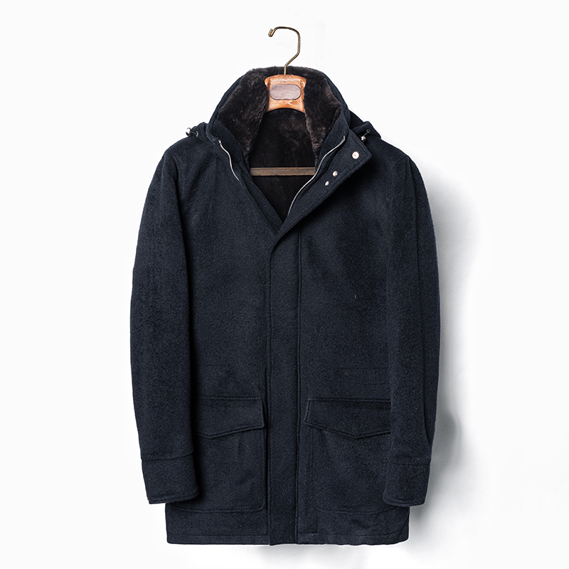 [Carmurat] cm Naples Deep Navy Blue Wool Cashmere Parka Mid-Length Men's Parka Trench Coat 268