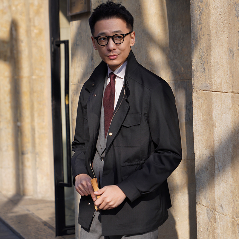 [Carmurat] cm Naples Elegant Black Wool Silk Strong Twist Waterproof Lightweight M65 Field Jacket 108