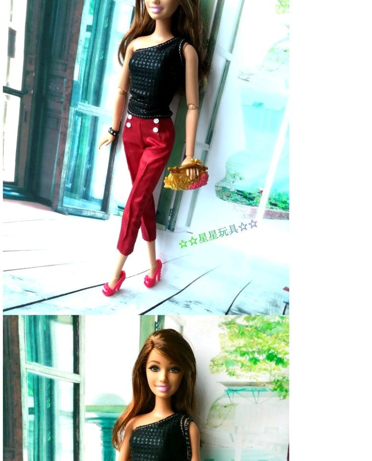 Phụ kiện quần áo búp bê chính hãng Siêu mẫu FR Búp bê Barbie Barbie có thể mặc Bộ đồ vest đỏ và đen quà sinh nhật cho bé
