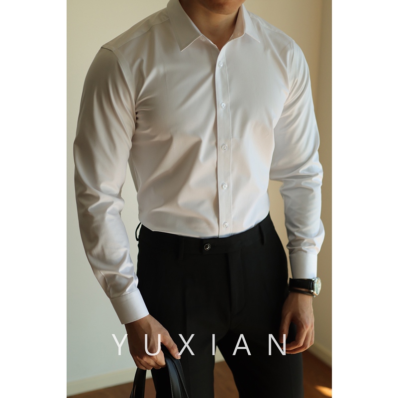 Yuxian Bamboo Fiber Business Non-Iron Shirt Commuting Gentleman Solid Color Basic Anti-Wrinkle Formal Wear Versatile Long Sleeve