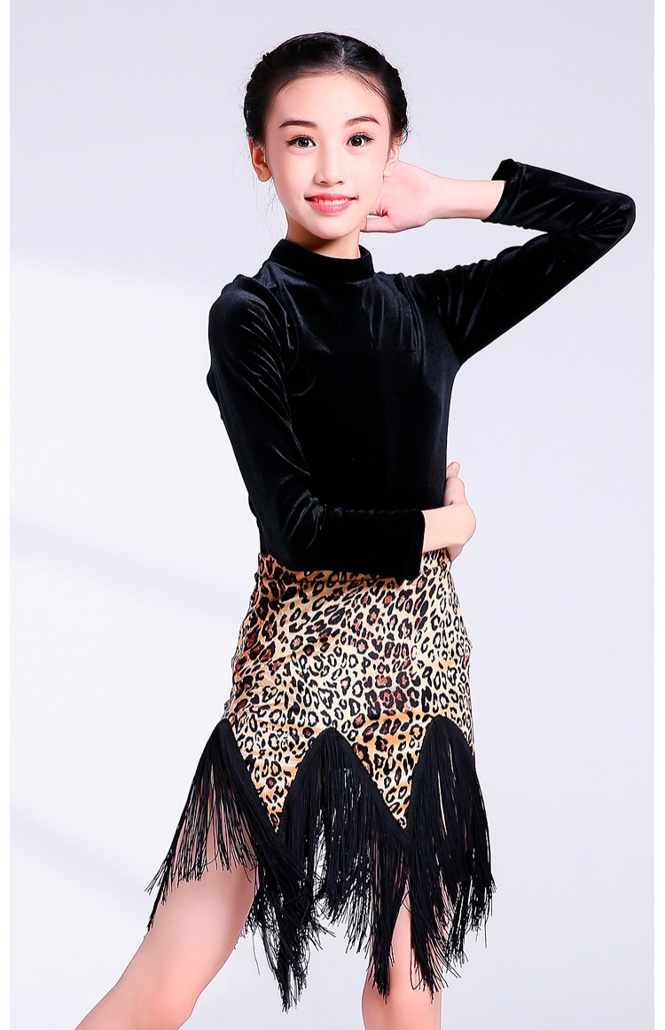 Váy khiêu vũ Latin trang phục trẻ em cô gái trẻ lớn mùa thu và mùa đông nhung mới chia tay dài thực hiện trang phục thực hành trang phục biểu diễn zumba
