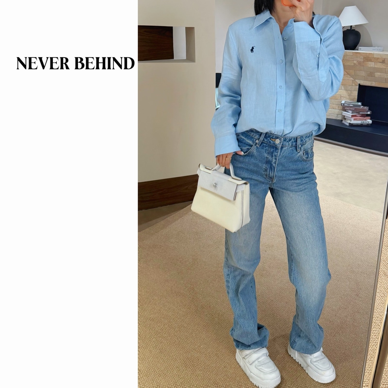 2.28 Never Behind Leg-Enhancing High-Waisted Slim-Fit Hip-Slimming Straight-Leg Jeans