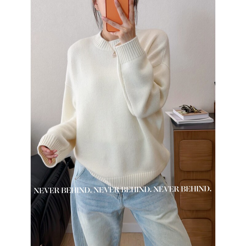 10.21【Waiting for Winter】Classic Versatile Series That Suits Everyone 100% Cashmere Solid Color Crew Neck Sweater 525g