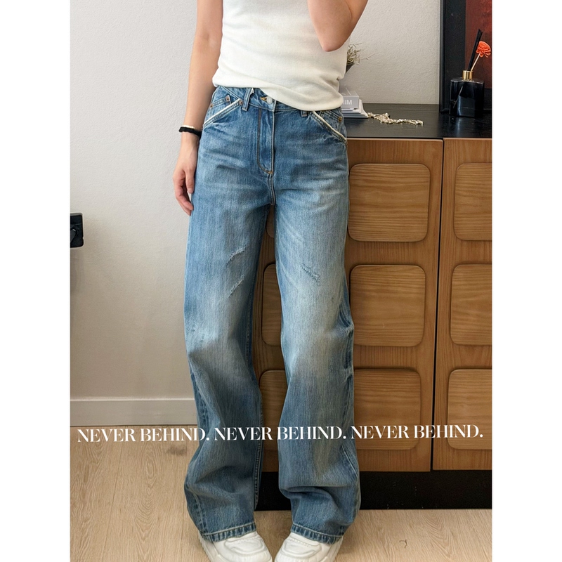 9.12 【Red Selvedge Denim】Blue Label Imported Red Selvedge Fabric Vintage Washed Blue Straight-Leg Jeans 9.12 【Red Selvedge Denim】Blue Label Imported Red Selvedge Fabric Vintage Washed Blue Straight-Leg Jeans