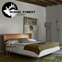  Modern simple leather bed net red minimalist Nordic small apartment double bed 1 8 meters master bedroom Italian ultra-thin headboard