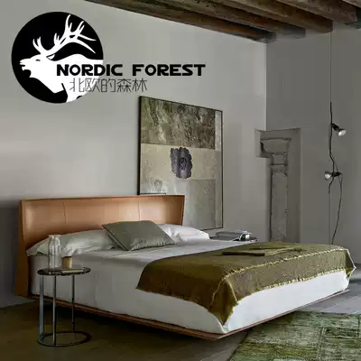 Modern minimalist zhen leather bed red minimalist Nordic small double bed 1 8 meters master Italian ultra-thin near the bed