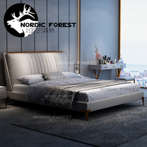 Nordic genuine leather bed light extravagant double bed 1 8 m master bedroom modern minimalist minimalist leather headbed Bull Leather Wedding Bed