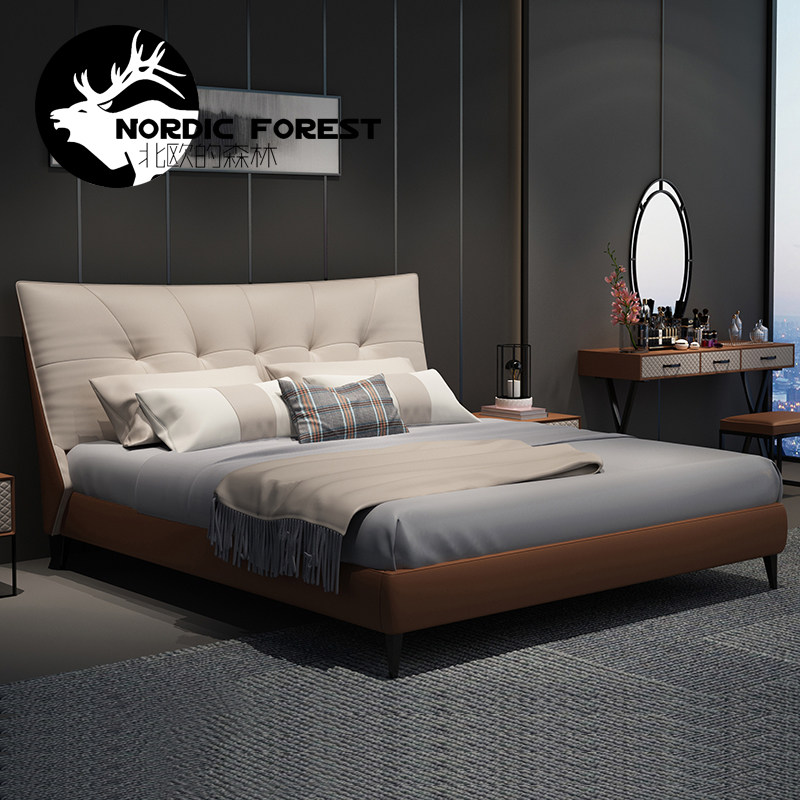 American light lavish double 1 8 m genuine leather bed postmodern minimalist master bedroom with Nordic wedding bed 2 m tennis red ins style