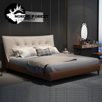 American light lavish double 1 8 m genuine leather bed postmodern minimalist master bedroom with Nordic wedding bed 2 m tennis red ins style